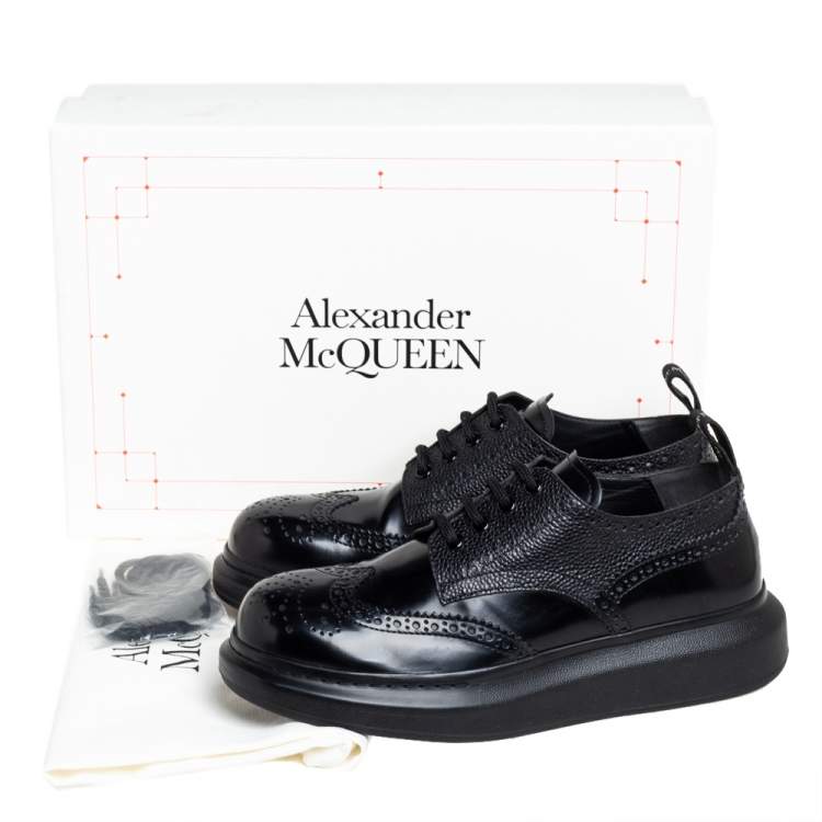 Pre Owned Alexander McQueen Black Brogue Leather Oversized Low Top Sneakers Size 40