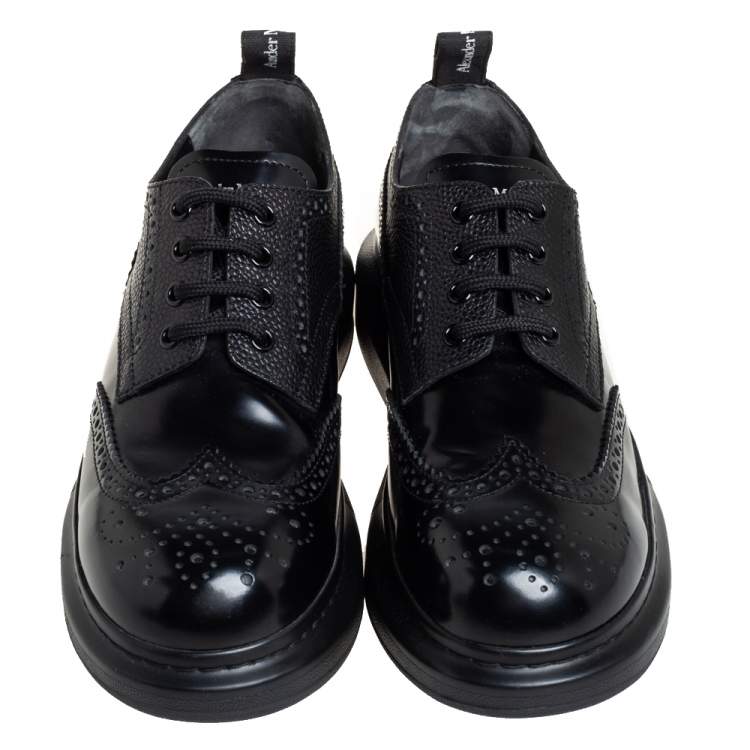 Pre Owned Alexander McQueen Black Brogue Leather Oversized Low Top Sneakers Size 40