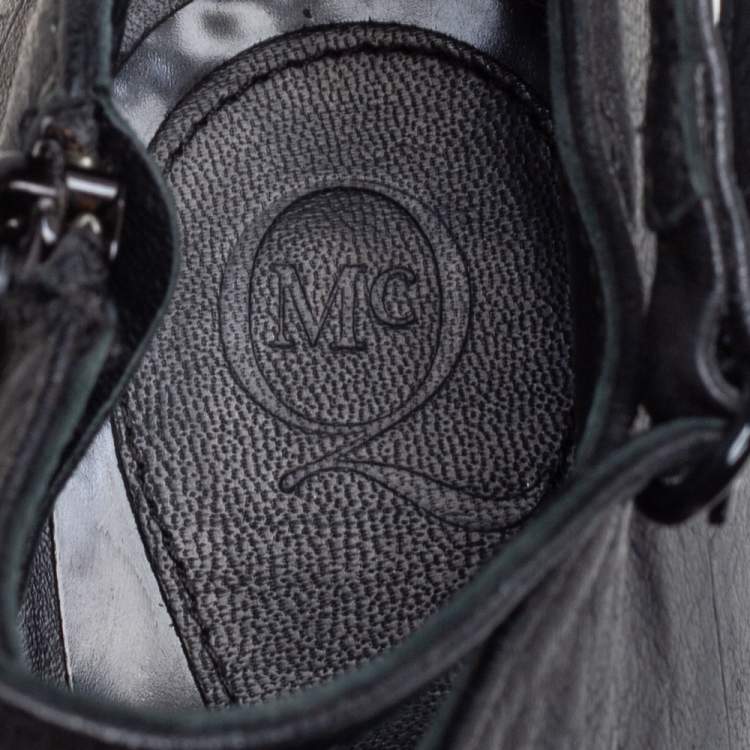 Pre Owned McQ by Alexander McQueen Black Croc Embossed Leather Ankle Strap Booties Size 37 