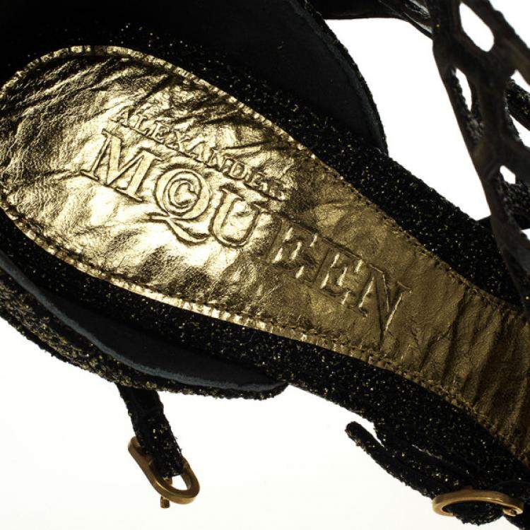 Pre Owned Alexander McQueen Metallic Honeycomb Plexiglass Wedge Booties Size 39