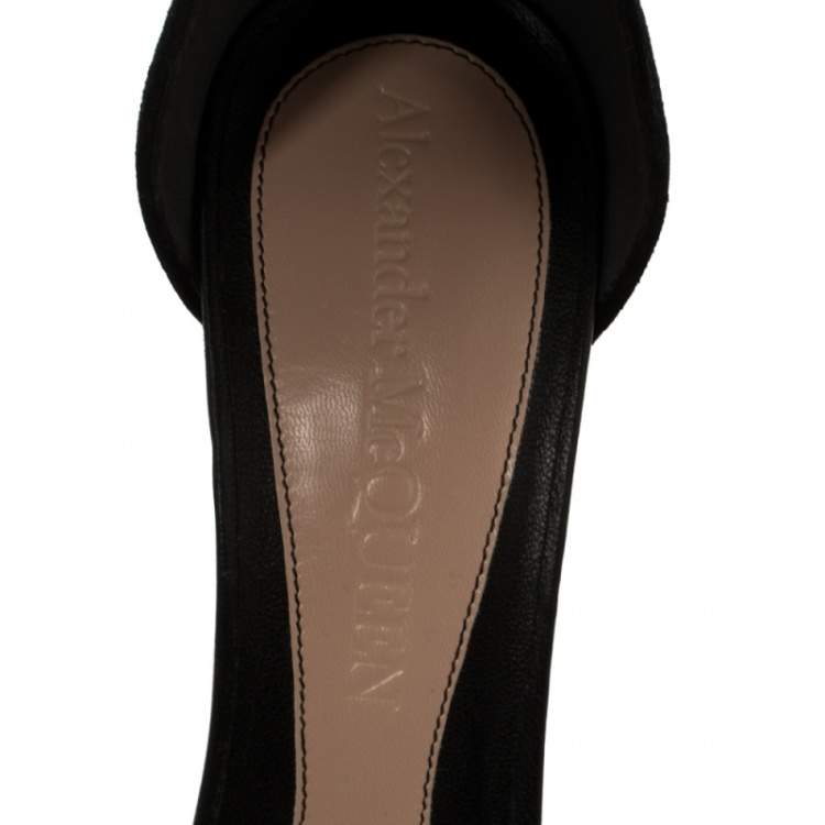 Pre Owned Alexander McQueen Black Suede Crystal Embellished Ankle Cuff Sandals Size 39