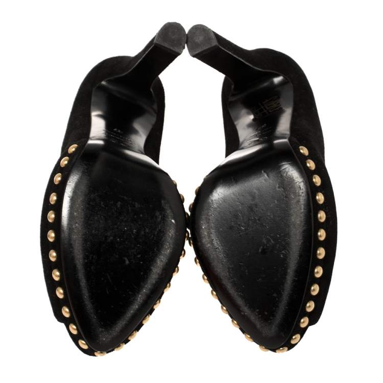 مملوكة مسبقًا Alexander McQueen Black Suede Crystal Embellished Skull Peep Toe Platform Pumps Size 37