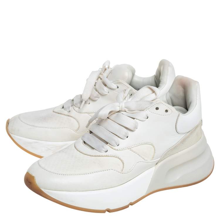 Pre Owned Alexander McQueen White Leather And Suede Lace Up Sneakers Size 39