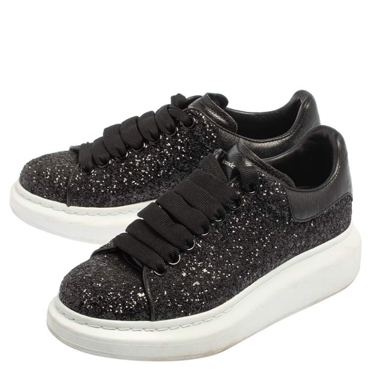 Pre Owned Alexander McQueen Black/White Glitter Runway Sneakers Size 36