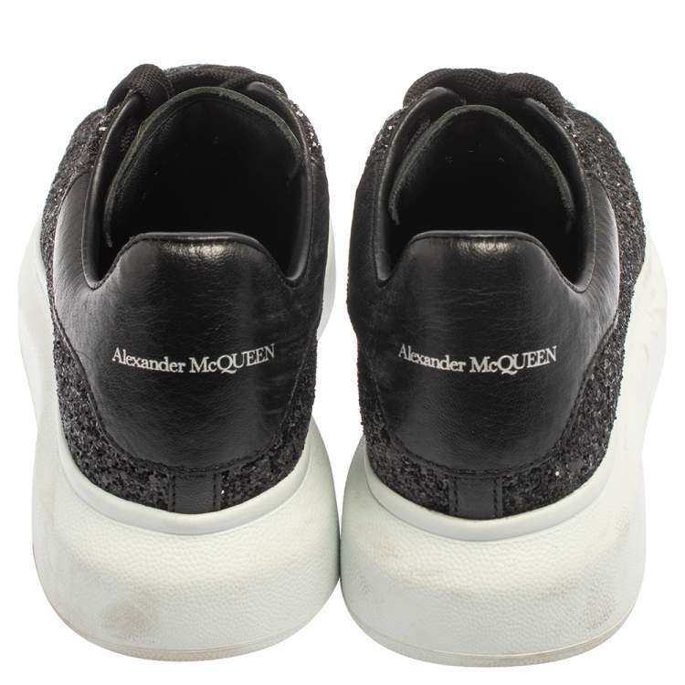 Pre Owned Alexander McQueen Black/White Glitter Runway Sneakers Size 36
