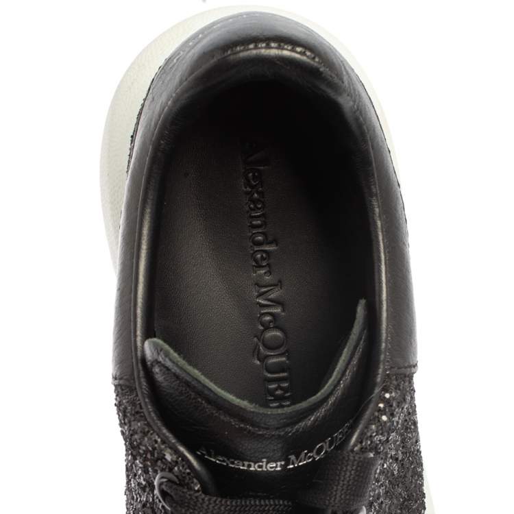 Pre Owned Alexander McQueen Black/White Glitter Runway Sneakers Size 36