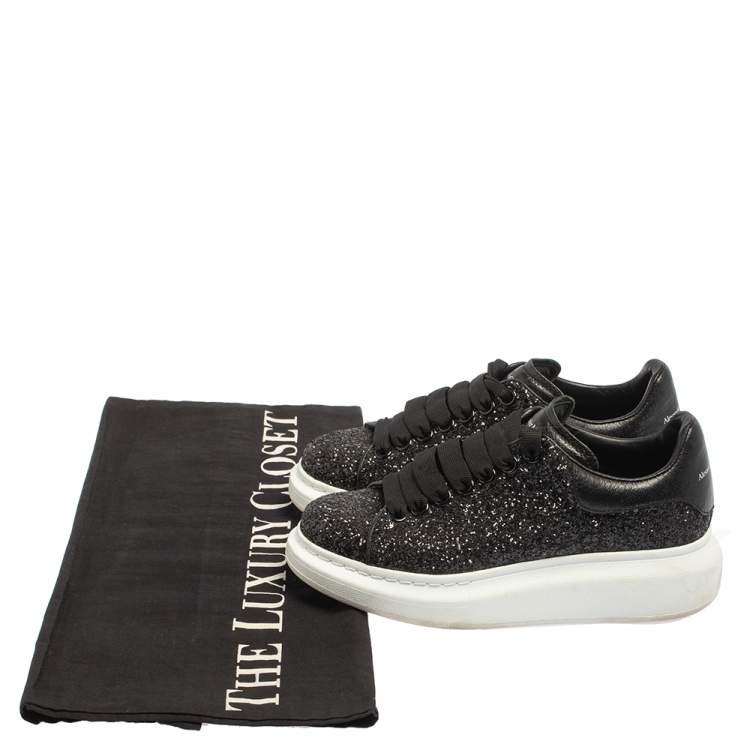 Pre Owned Alexander McQueen Black/White Glitter Runway Sneakers Size 36