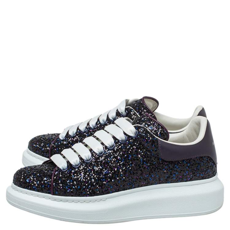 Pre Owned Alexander McQueen Multicolor Leather And Glitter Lace Up Sneakers Size 38
