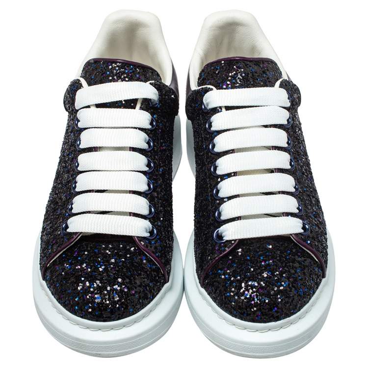 Pre Owned Alexander McQueen Multicolor Leather And Glitter Lace Up Sneakers Size 38
