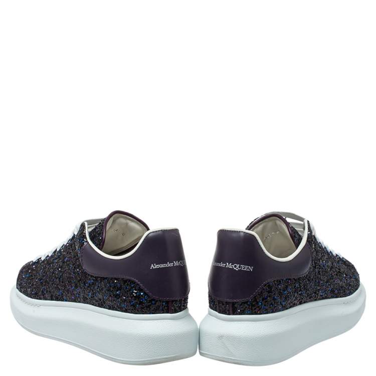 Pre Owned Alexander McQueen Multicolor Leather And Glitter Lace Up Sneakers Size 38