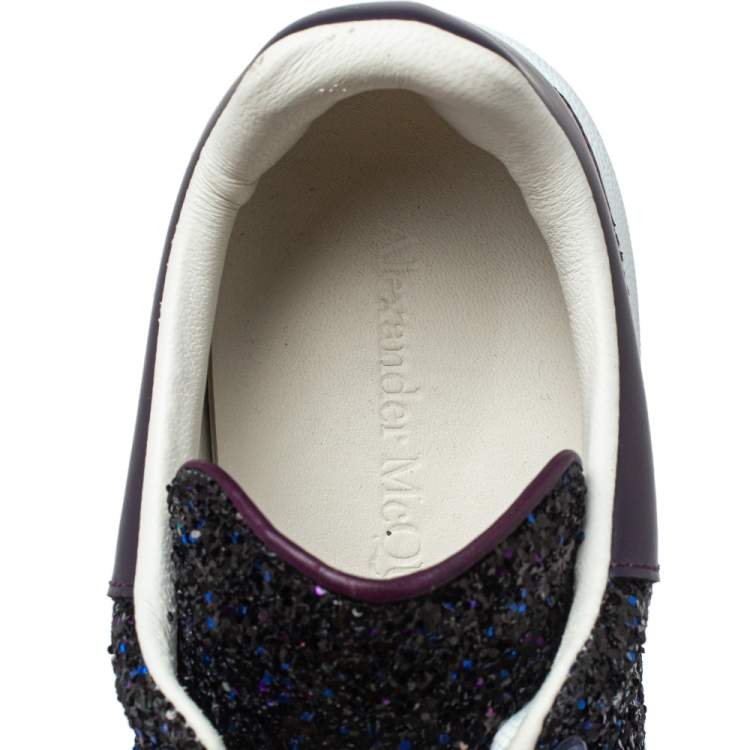 Pre Owned Alexander McQueen Multicolor Leather And Glitter Lace Up Sneakers Size 38