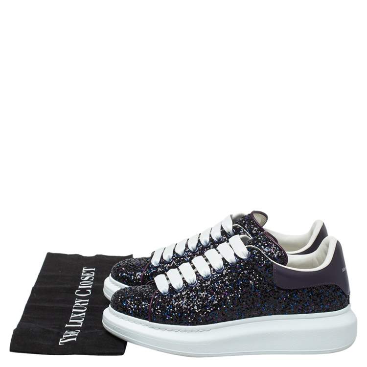 Pre Owned Alexander McQueen Multicolor Leather And Glitter Lace Up Sneakers Size 38