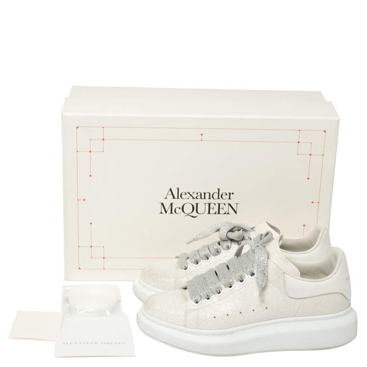Pre Owned Alexander McQueen Cream White Glitter Runway Sneakers Size 38