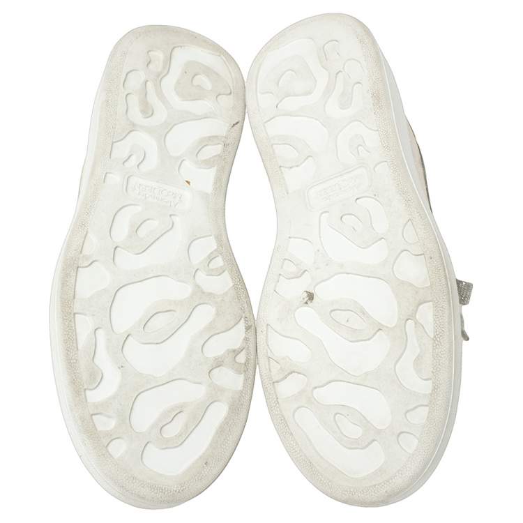 Pre Owned Alexander McQueen Cream White Glitter Runway Sneakers Size 38