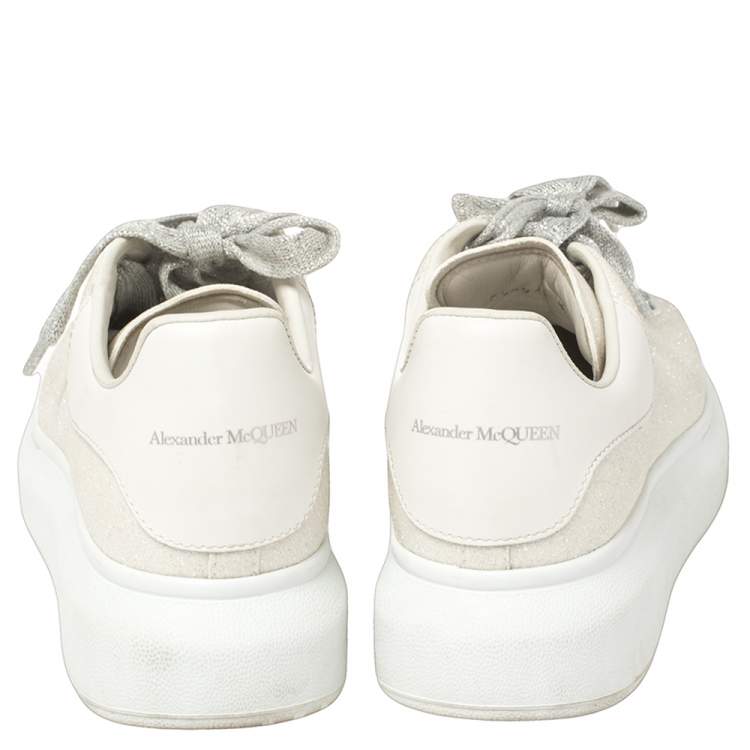 Pre Owned Alexander McQueen Cream White Glitter Runway Sneakers Size 38