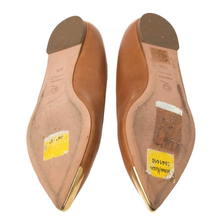 Pre Owned Alexander McQueen Brown Leather Pointed Flats Size 38.5
