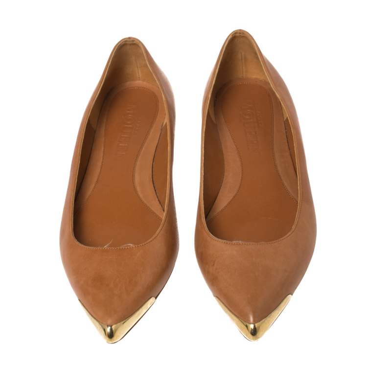 Pre Owned Alexander McQueen Brown Leather Pointed Flats Size 38.5