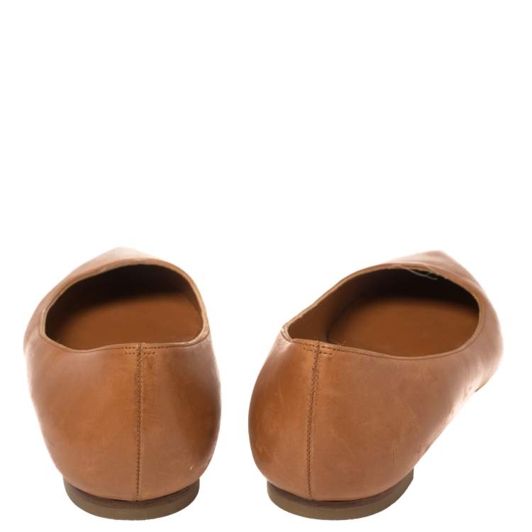 Pre Owned Alexander McQueen Brown Leather Pointed Flats Size 38.5