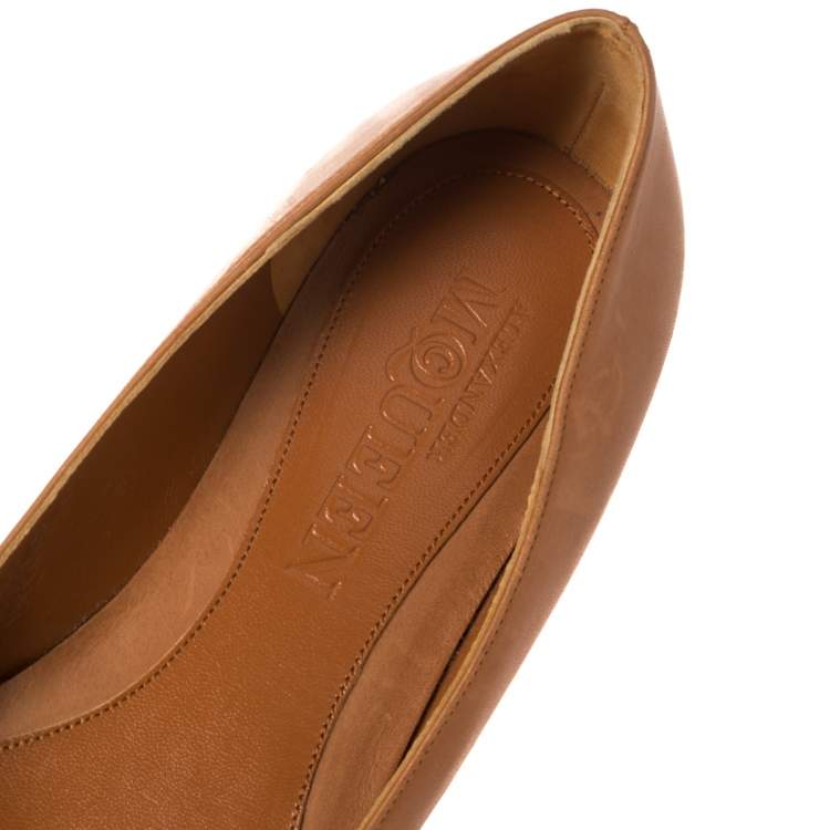 Pre Owned Alexander McQueen Brown Leather Pointed Flats Size 38.5