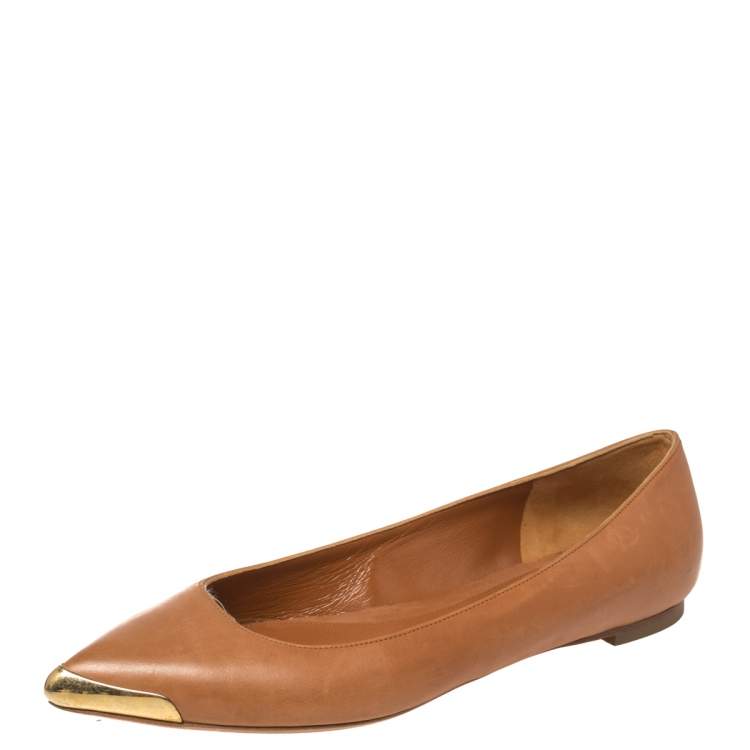 Pre Owned Alexander McQueen Brown Leather Pointed Flats Size 38.5