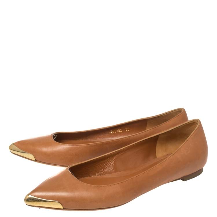 Pre Owned Alexander McQueen Brown Leather Pointed Flats Size 38.5