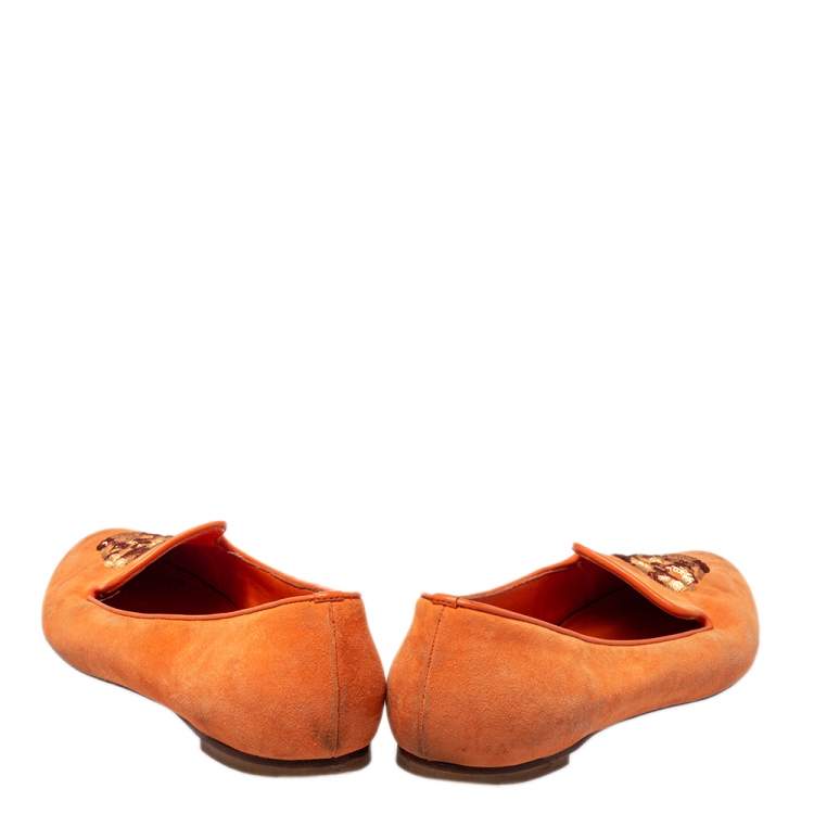 Pre Owned Alexander McQueen Orange Leather And Suede Slip on  Loafers Size 39