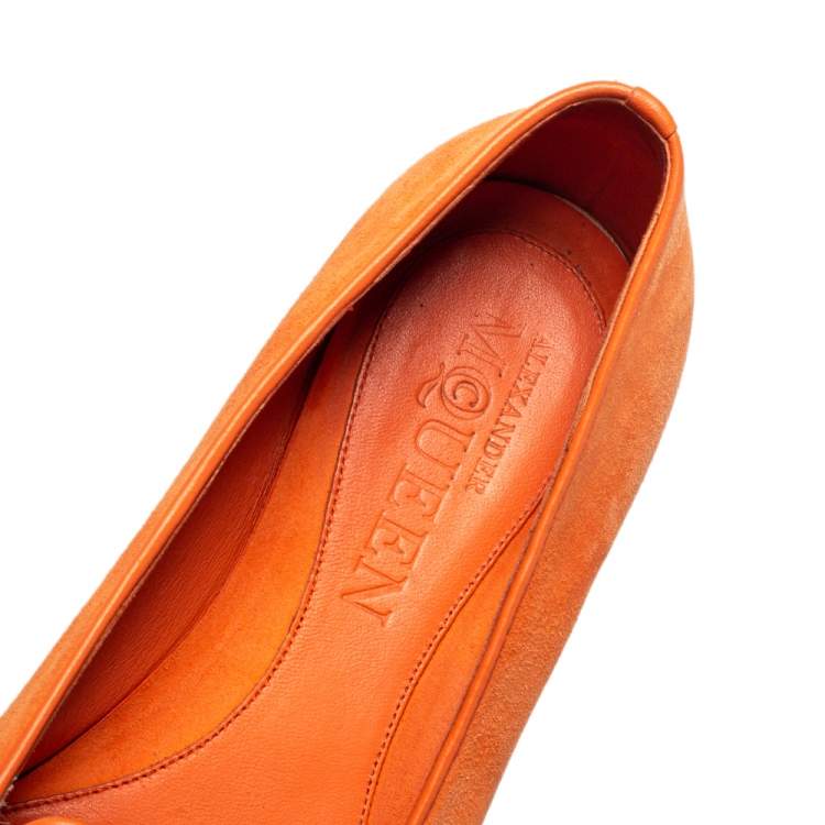 Pre Owned Alexander McQueen Orange Leather And Suede Slip on  Loafers Size 39