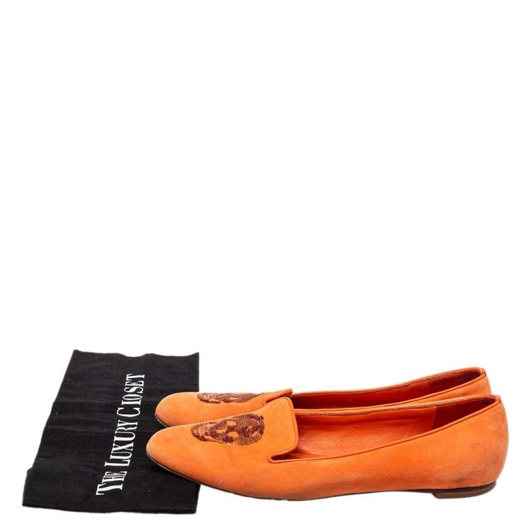 Pre Owned Alexander McQueen Orange Leather And Suede Slip on  Loafers Size 39