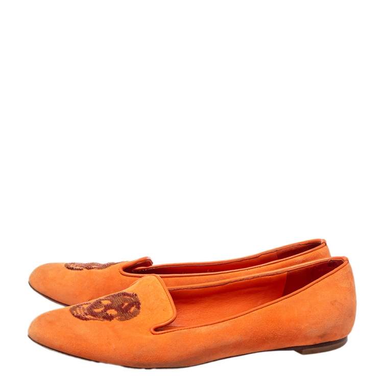 Pre Owned Alexander McQueen Orange Leather And Suede Slip on  Loafers Size 39