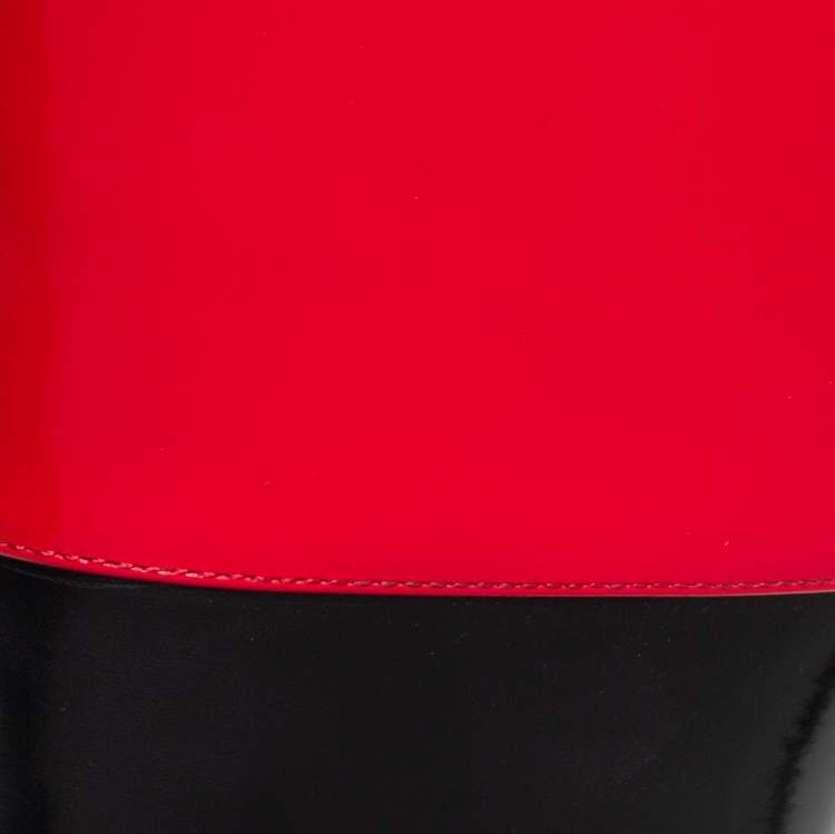 Pre Owned Alexander McQueen Red/Black Patent Leather Calf Length Boots Size 38.5