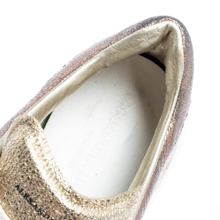 Pre Owned Alexander McQueen Gold Foil Leather Oversized Low Top Sneakers Size 41