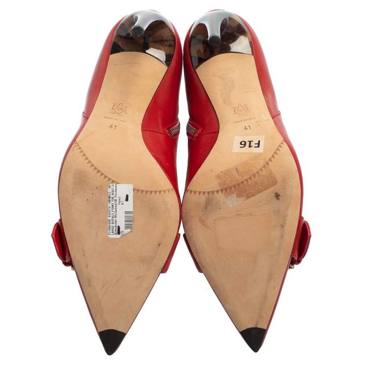 Pre Owned Alexander McQueen Red Leather Ankle Length Boots Size 41
