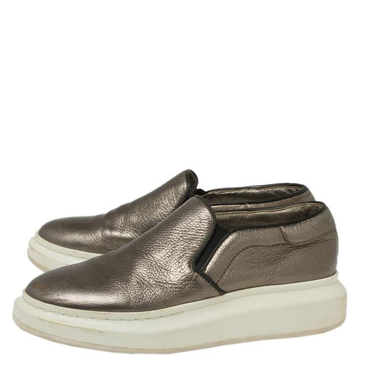 Pre Owned Alexander McQueen Metallic Leather Slip On  Sneakers Size 38