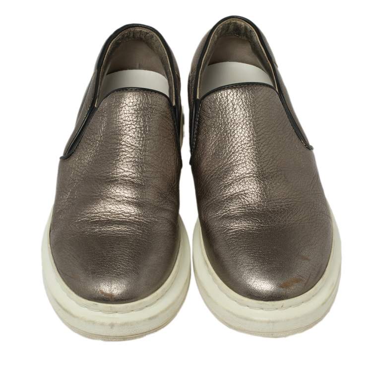 Pre Owned Alexander McQueen Metallic Leather Slip On  Sneakers Size 38