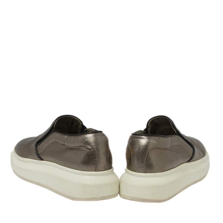 Pre Owned Alexander McQueen Metallic Leather Slip On  Sneakers Size 38