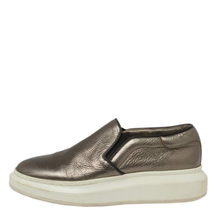 Pre Owned Alexander McQueen Metallic Leather Slip On  Sneakers Size 38