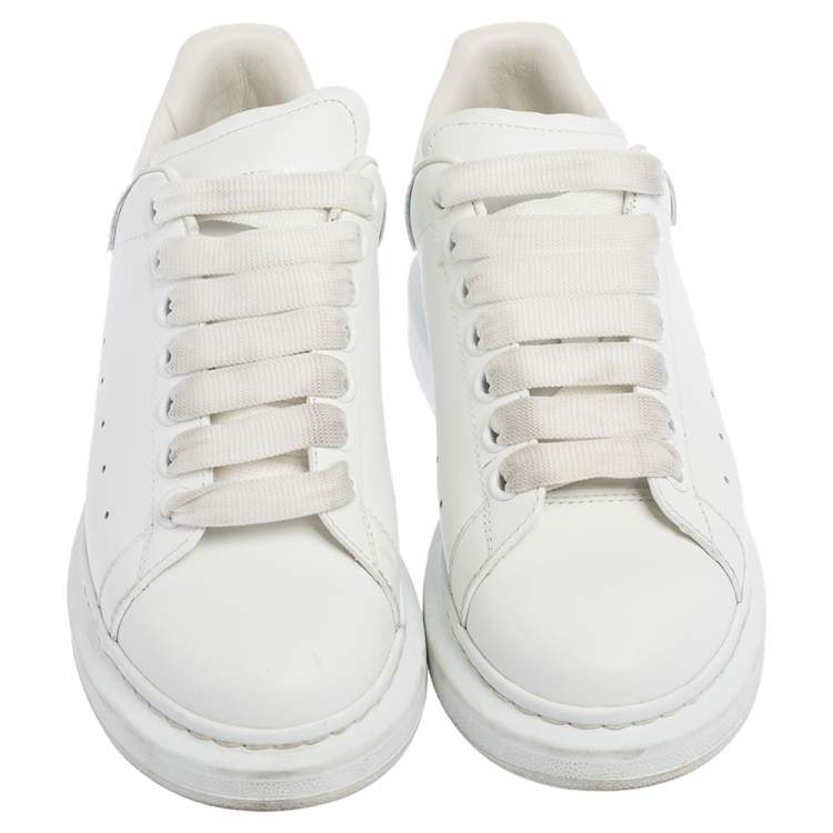 Pre Owned Alexander McQueen White Leather Lace Up Sneakers Size 37