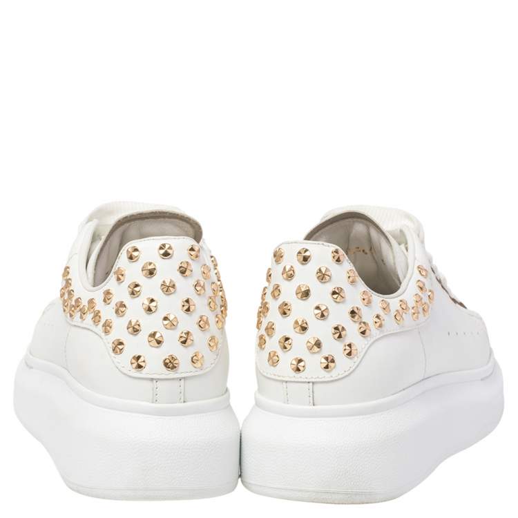 Pre Owned Alexander McQueen White Leather Studded Oversized Sneakers Size EU 35