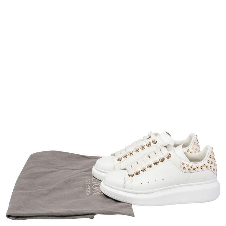 Pre Owned Alexander McQueen White Leather Studded Oversized Sneakers Size EU 35