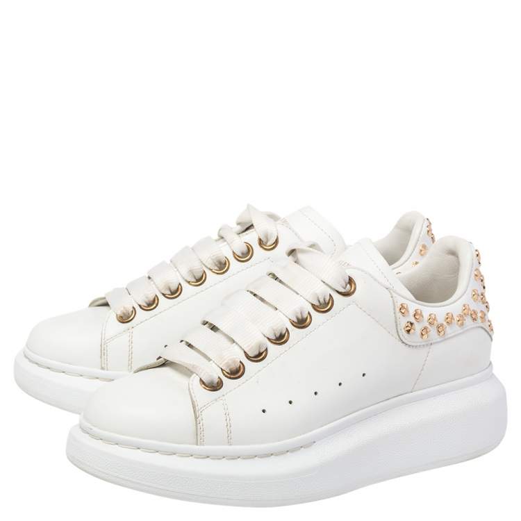 Pre Owned Alexander McQueen White Leather Studded Oversized Sneakers Size EU 35