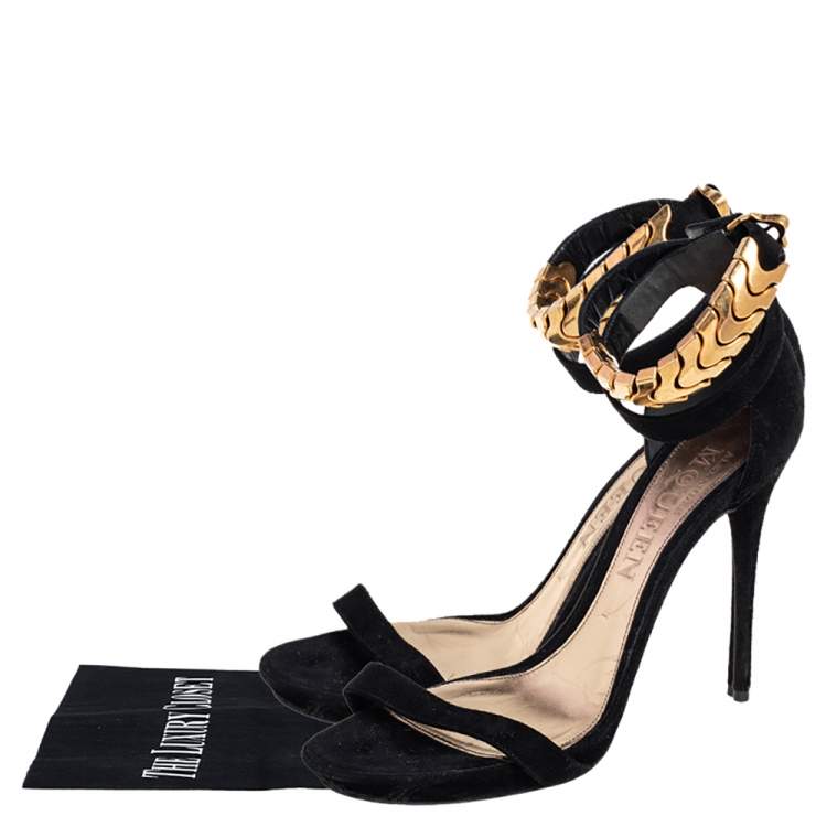 Pre Owned Alexander McQueen Black Suede Ankle Strap Open Toe Sandals Size 39