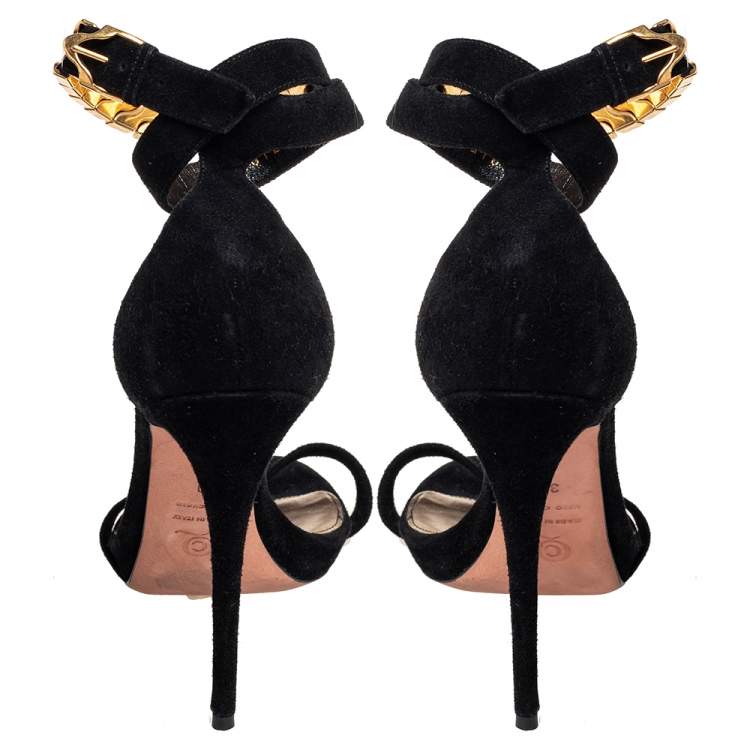 Pre Owned Alexander McQueen Black Suede Ankle Strap Open Toe Sandals Size 39