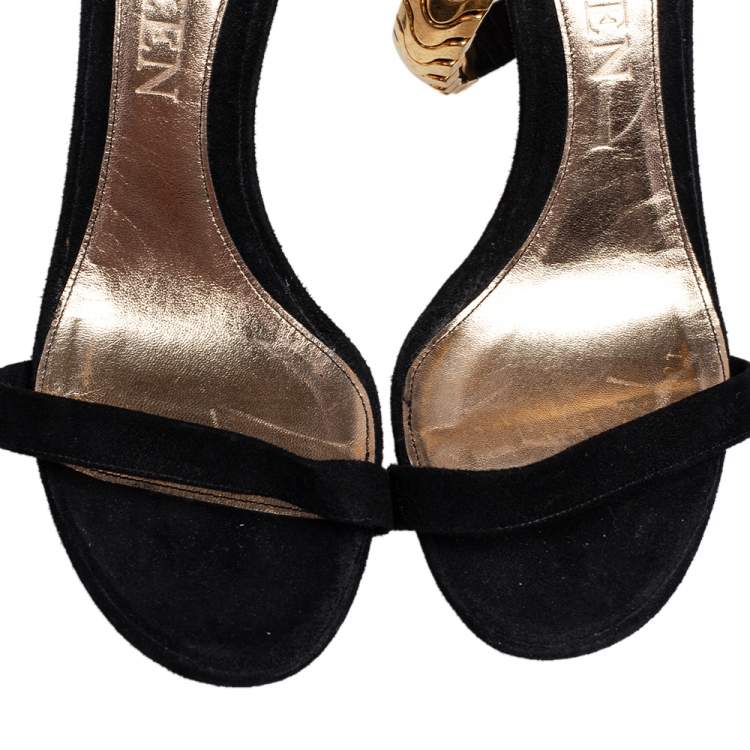 Pre Owned Alexander McQueen Black Suede Ankle Strap Open Toe Sandals Size 39