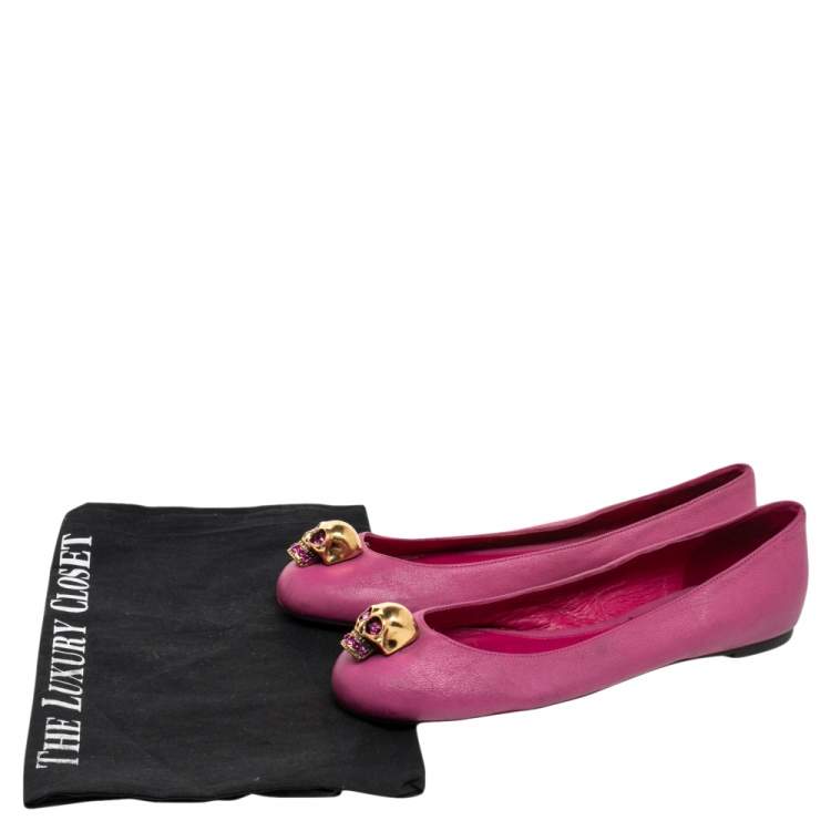 Pre Owned Alexander McQueen Purple Leather Skull Ballet Flats Size 36