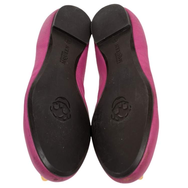 Pre Owned Alexander McQueen Purple Leather Skull Ballet Flats Size 36