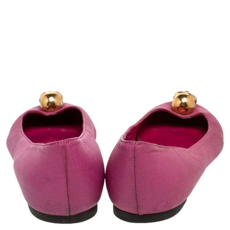 Pre Owned Alexander McQueen Purple Leather Skull Ballet Flats Size 36