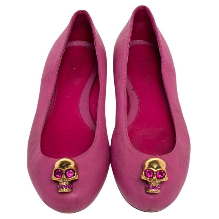 Pre Owned Alexander McQueen Purple Leather Skull Ballet Flats Size 36