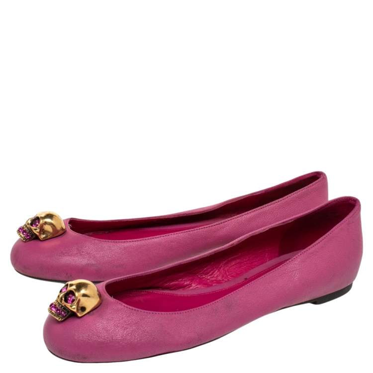 Pre Owned Alexander McQueen Purple Leather Skull Ballet Flats Size 36