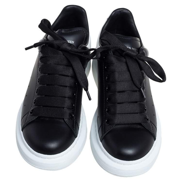 Pre Owned Alexander McQueen Black/White Leather Oversized Sneakers Size 35
