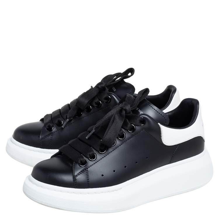 Pre Owned Alexander McQueen Black/White Leather Oversized Sneakers Size 35